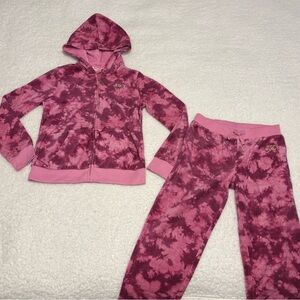 Juicy Couture Women Pink Tie Dye Velour Matching Tracksuit Set